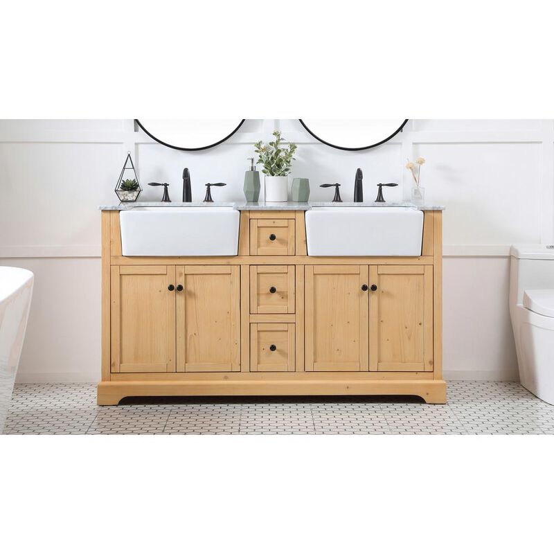 Elegant Kitchen and Bath 60 inch double bathroom vanity in natural wood
