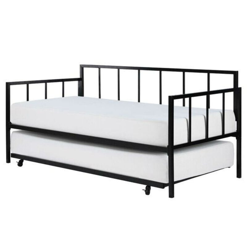 Hivvago Heavy Duty Metal Daybed with Roll-Out Trundle Bed