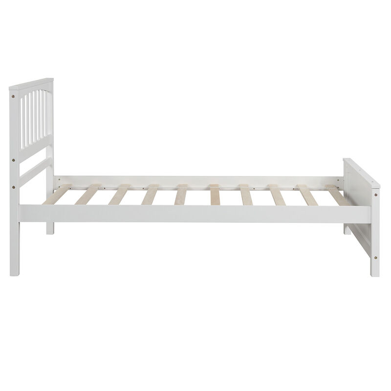 Whisen Classic Twin Size Wood Platform Bed with Headboard and Footboard - White