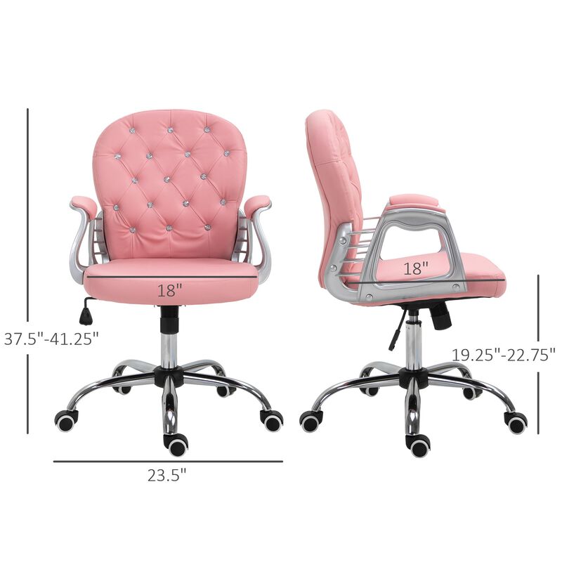 Pink Work Glamour: PU Leather Mid Back Tufted Swivel Task Chair