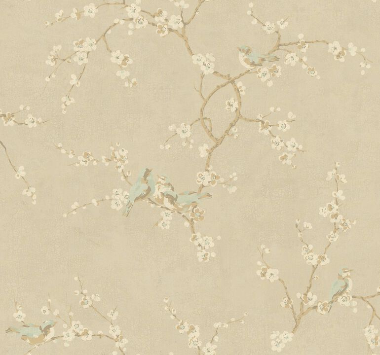 Birds with Blossoms Metallic Wallpaper
