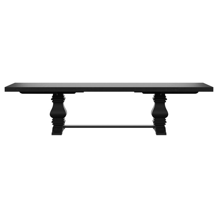 Som Dining Table with Plank-Style Extendable 94-126 Inch Top, Black - Benzara