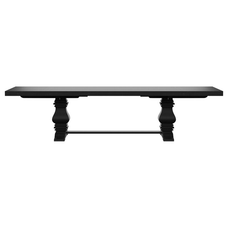 Som Dining Table with Plank-Style Extendable 94-126 Inch Top, Black - Benzara