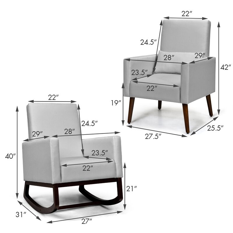 2-in-1 Fabric Upholstered Rocking Chair with Pillow