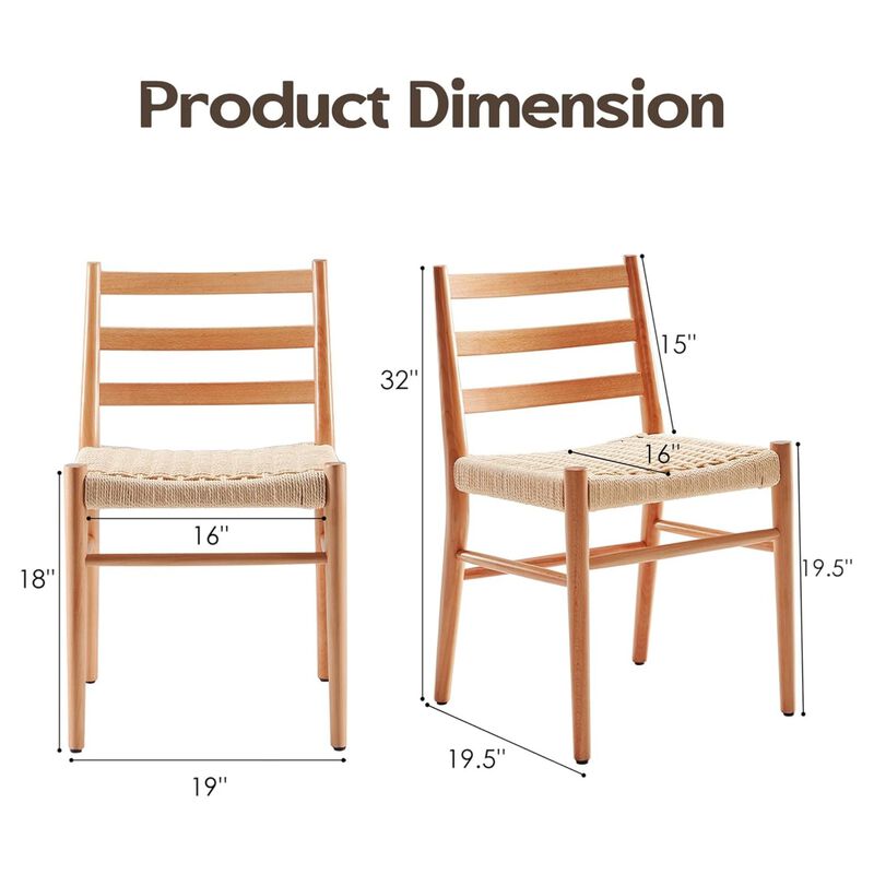 Mid Century Modern Woven Rope Seat Dining Chairs Set of 2 image number 3