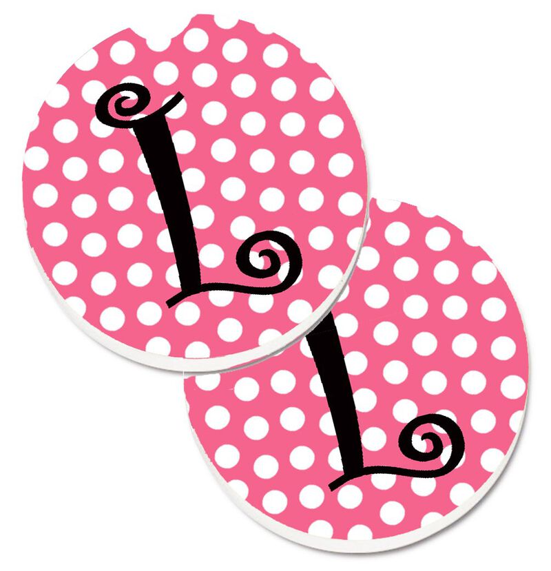Caroline's Treasures Letter L Monogram - Pink black Polka Dots Set of 2 Cup Holder Car Coasters CJ1001-LCARC, 2.56, Multicolor