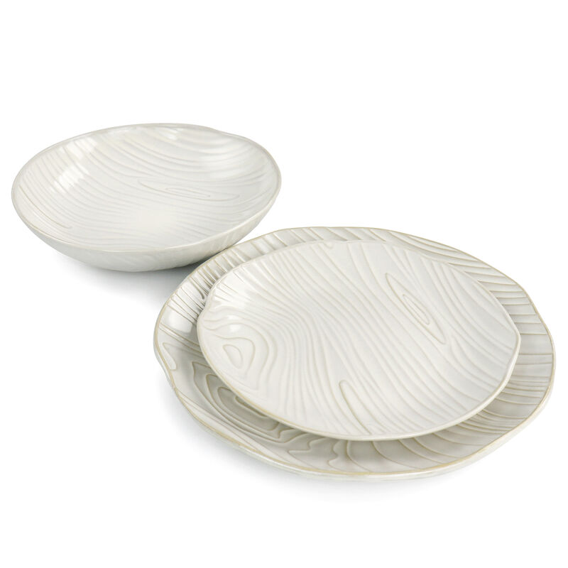 Martha Stewart Wood Pattern 12 Piece Stoneware Dinnerware Set in Off-White