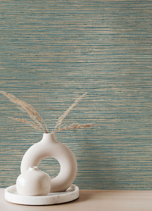 Alton Teal Faux Grasscloth Wallpaper
