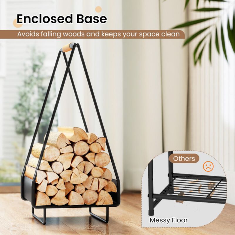 Firewood Storage Rack Heavy-duty Metal Log Holder with Handle and Square Rack image number 5