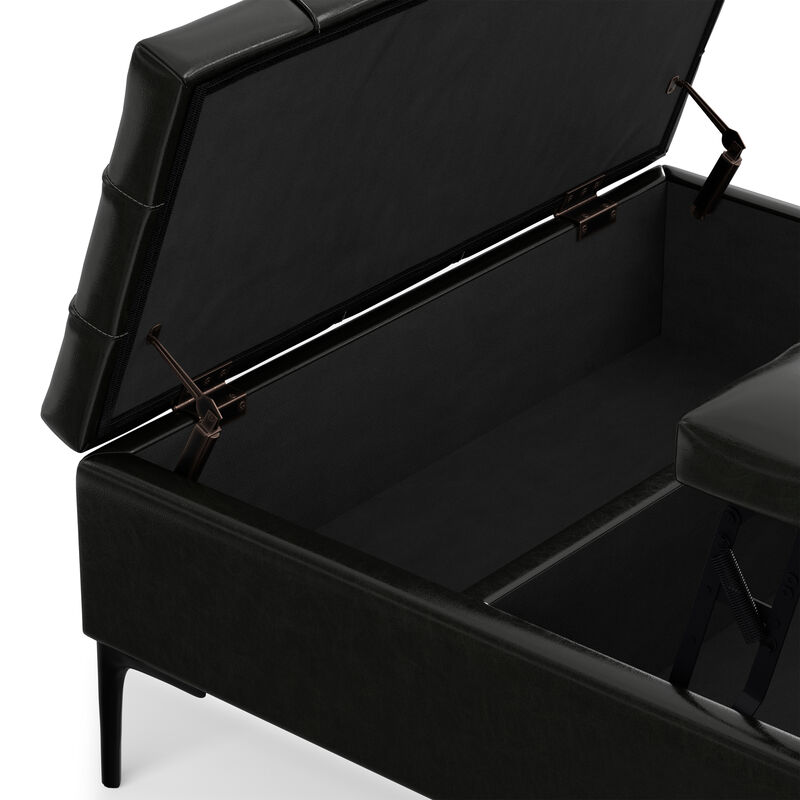 Laura 36 inch Wide Transitional Square Mid&nbsp;Century&nbsp;Lift Top Storage Ottoman in Midnight Black Vegan Faux Leather, Assembled image number 9