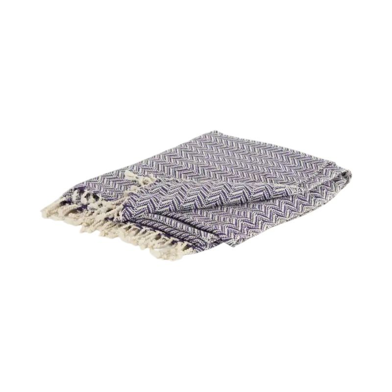 HomeRoots 50" X 60" Purple Cotton Woven Chevron Throw Blanket with Fringe image number 0