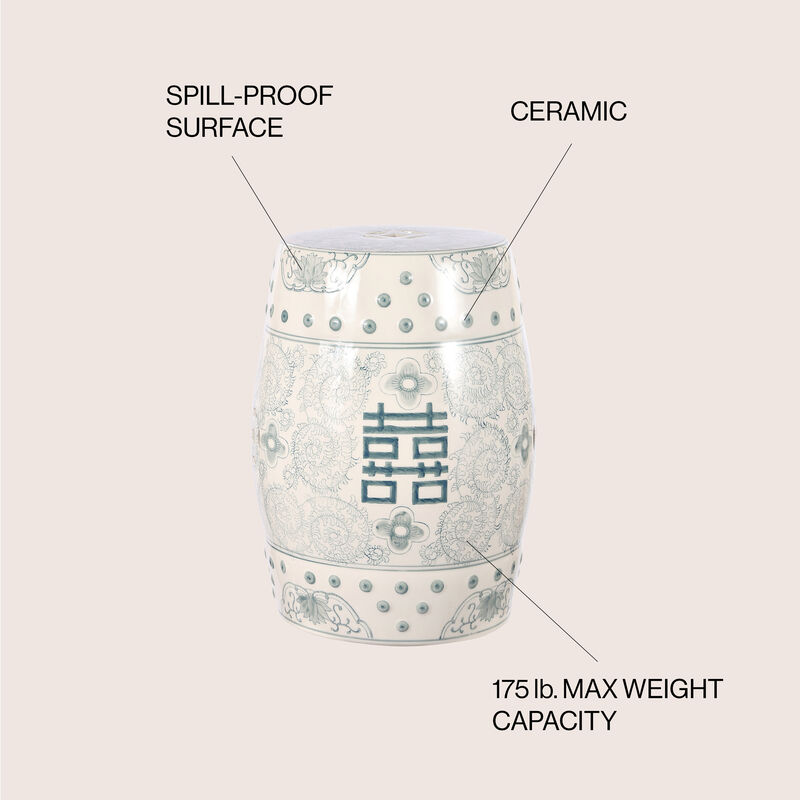 Double Happiness Chinoiserie Ceramic Drum Garden Stool