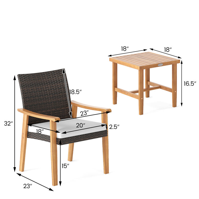 3-Piece PE Wicker Patio Conversation Set with Acacia Wood Table image number 2