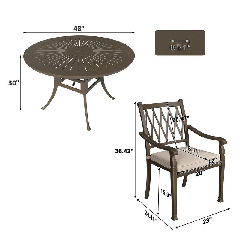 Mondawe 5 Pieces Cast Aluminum Outdoor Patio Dining Set included Armchairs with Cushion