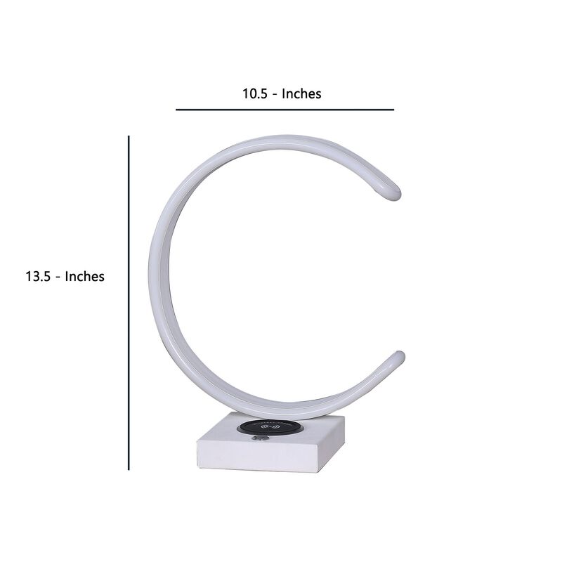 Metal C Shaped Table Lamp with USB Plugin, White - Benzara