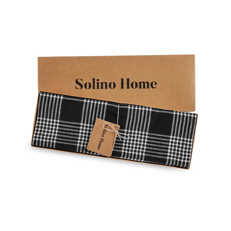 Solino Home Glen Check 100% Linen Placemats &ndash; Set of 4, 14 x 19 in, Machine Washable, Holiday and Everyday Dining