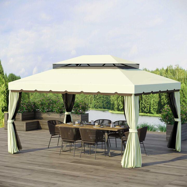 Hivvago 10x13 Outdoor Gazebo Canopy with Netting and Curtains