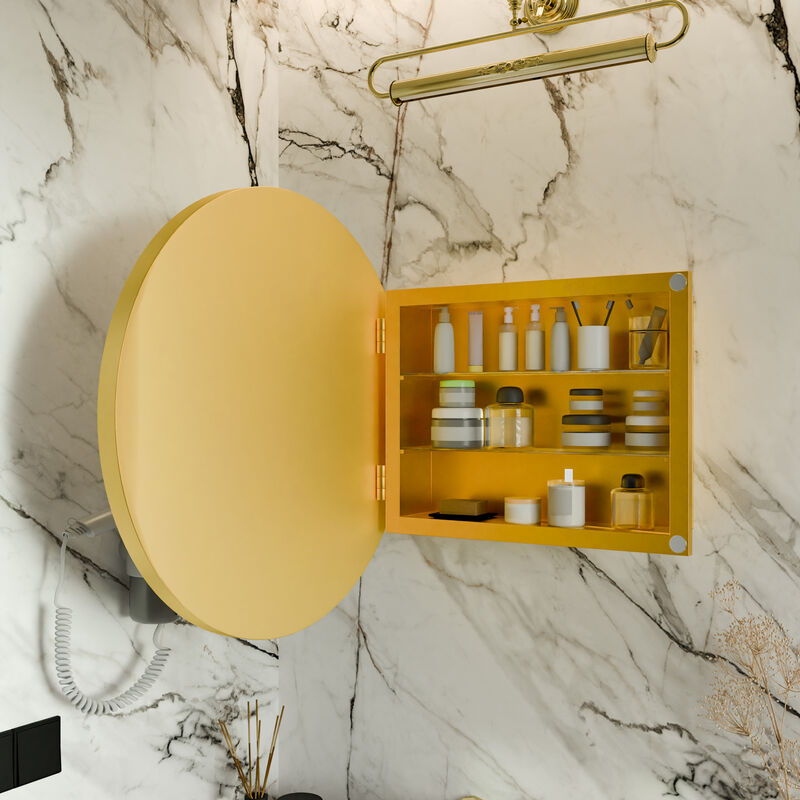ELEMENT ACE Round Metal Framed Medicine Cabinet with Mirror and Adjustable Shelves for Modern Bathroom Storage Solutions image number 4