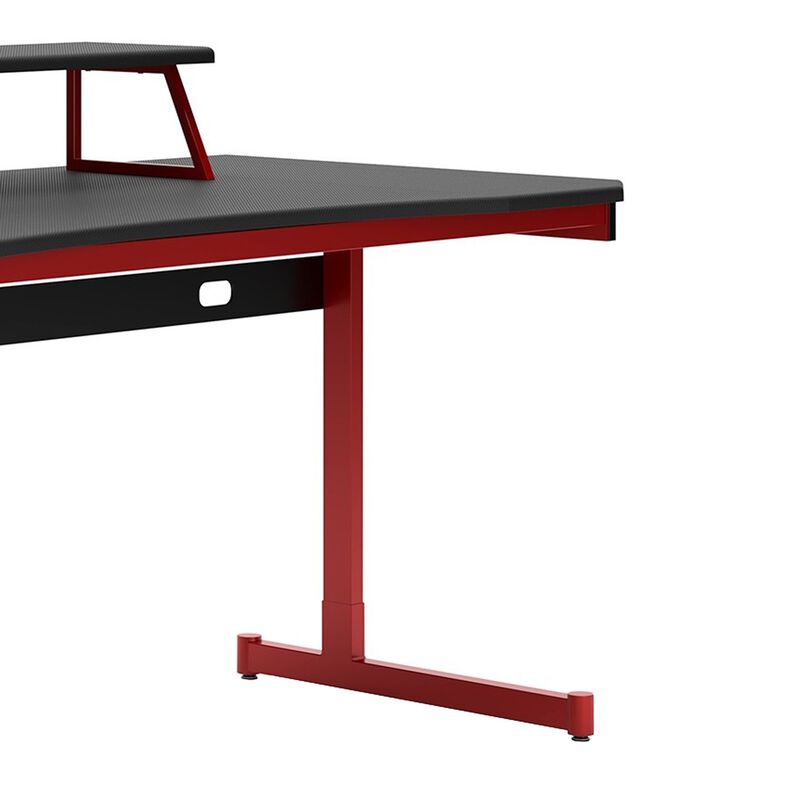 63 Inch Modern Home Office Gaming Desk, Monitor Stand, Metal, Black, Red-Benzara image number 4
