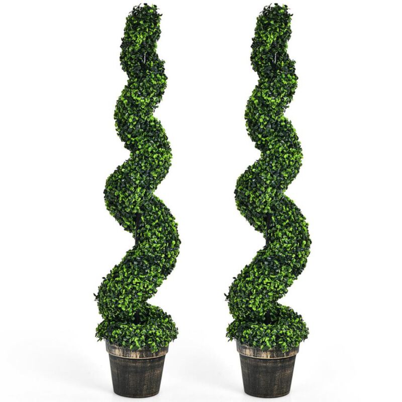 Hivvago 2 Pack 4 Feet Artificial Spiral Boxwood Topiary Indoor Outdoor Decor