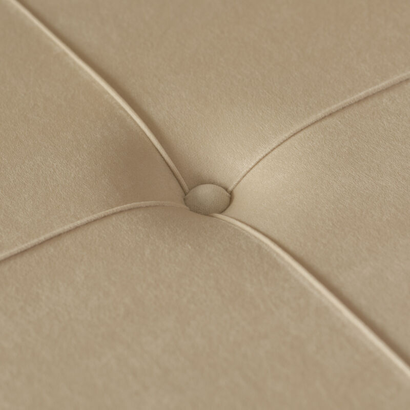 Round Velvet Ottoman Stool Raised with Hairpin Gold Base, Cream, Medium