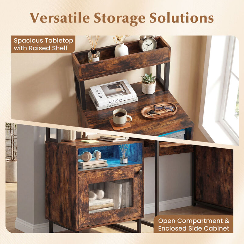 Modern End Table with LED Lights, Open Compartment and Storage Cabinet image number 3
