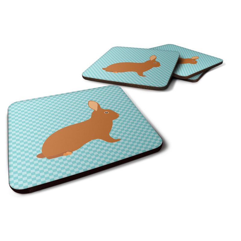 Caroline's Treasures Rex Rabbit Blue Check Decorative Coasters, 3.5, Multicolor