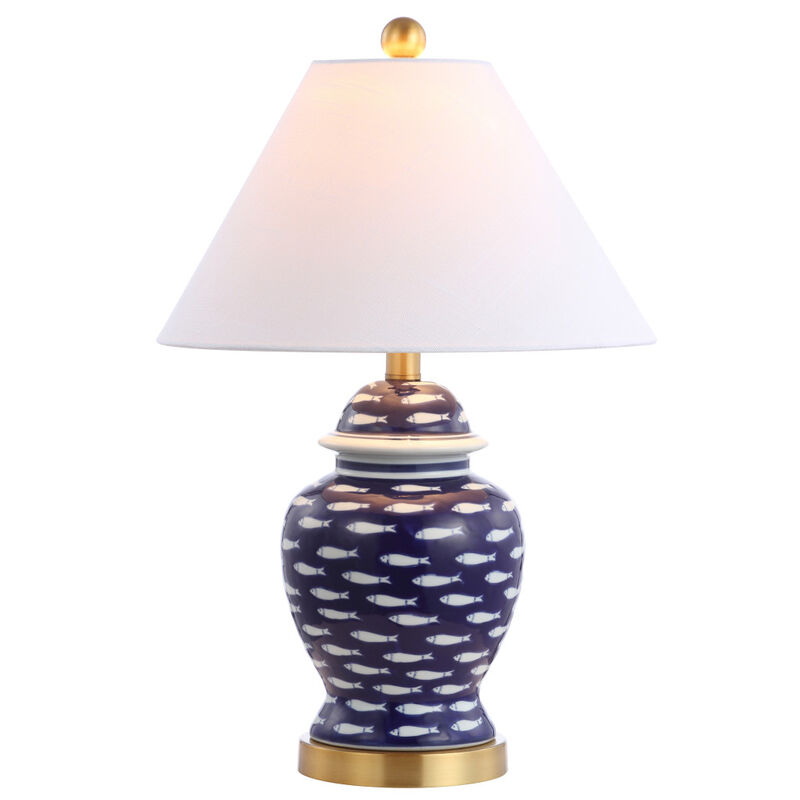 HomeRoots 22" Navy Blue White And Gold Urn Table Lamp With Empire Shade image number 0