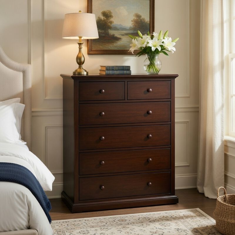 Umer Tall Dresser Chest, 6 Drawers, Round Knobs, Plinth Base, Wood image number 8