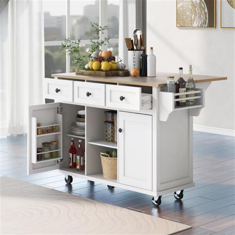 Kitchen Cart with Drop-Leaf Countertop & Storage Rolling Island for Food Prep & Dining