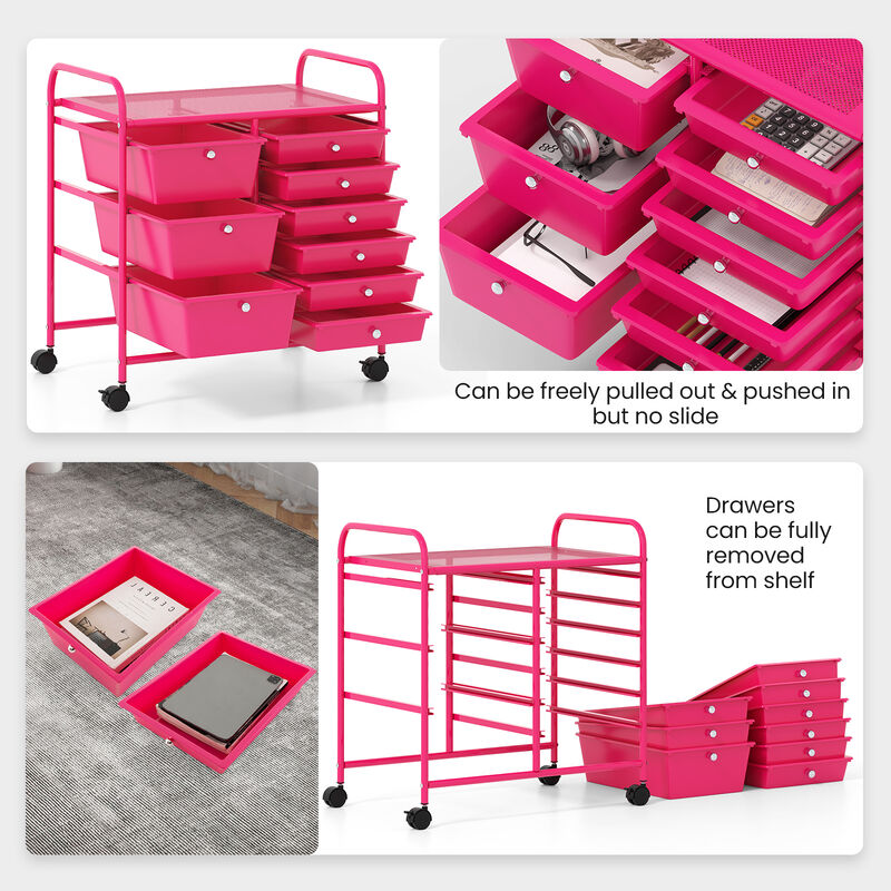 9-Drawer Rolling Organizer Cart &ndash; Multi-Color Storage with Metal Frame