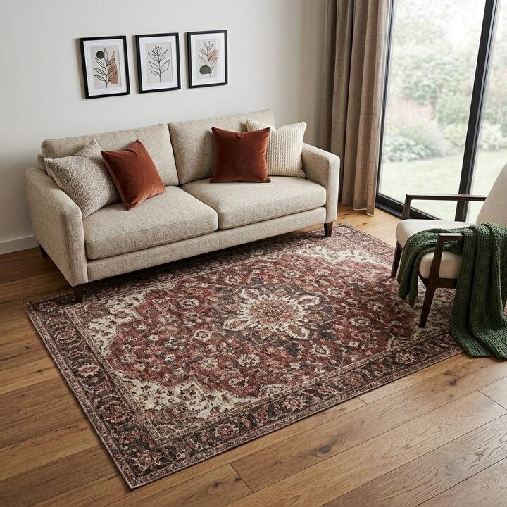 HomeRoots Floral Medallion Distressed Non Skid Area Rug