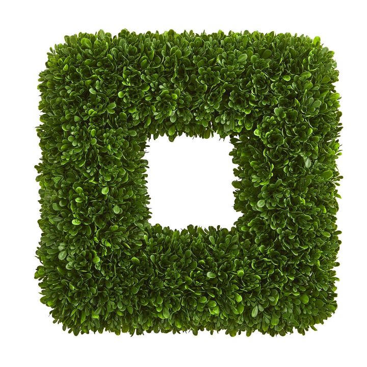 Nearly Natural 17-in Tea Leaf Square Wreath UV Resistant (Indoor/Outdoor)