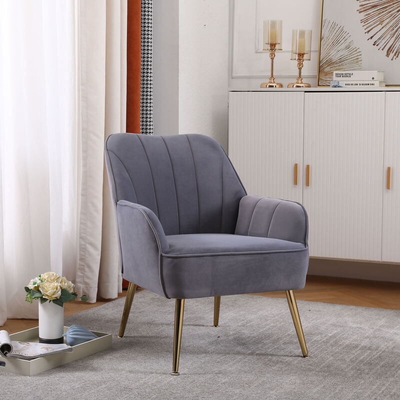 Modern Mid Century Chair velvet Sherpa Armchair for Living Room Bedroom Office Easy Assemble image number 1