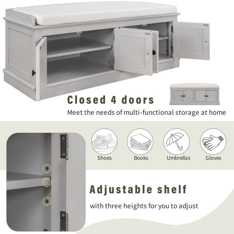 Streamdale 4-Door Storage Bench with Shelves and Cushion image number 3