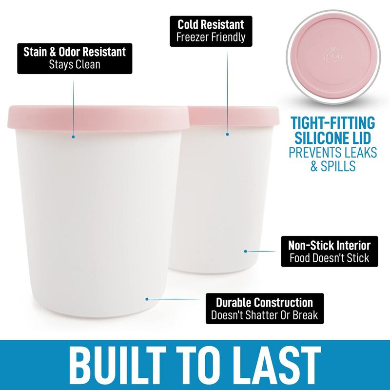 (2 Pack - 1 Quart Each) Large Ice Cream Containers For Homemade Ice Cream