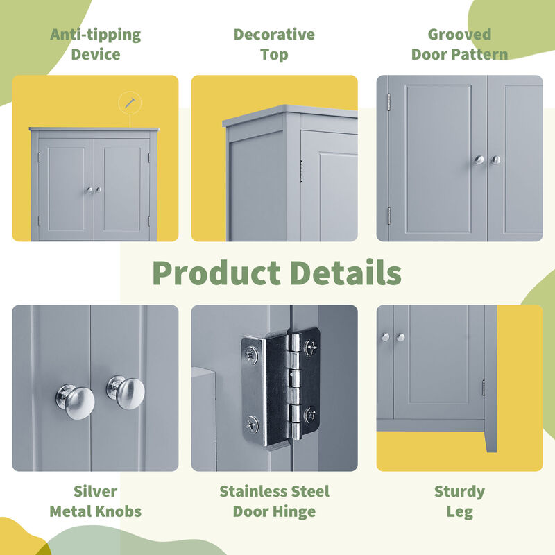 Whisen Elegant Bathroom Floor Storage Cabinet, Freestanding Cabinet with 4 Doors and Adjustable Shelf