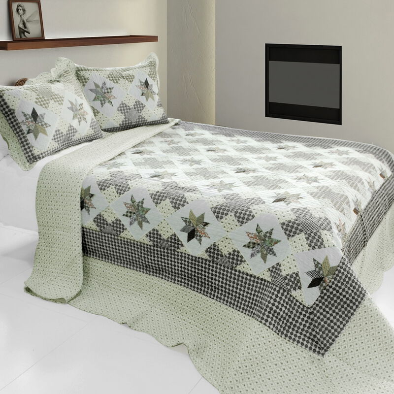 Queen Size 3-Piece Cotton Vermicelli Quilted Printed Quilt Set with Shams image number 0