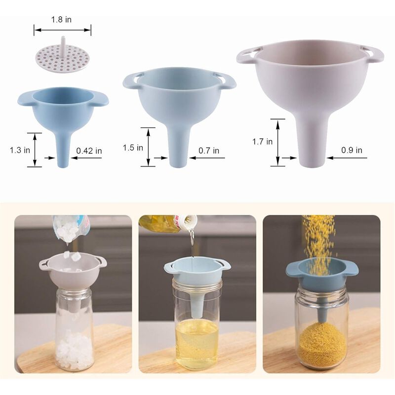 Pack of 3 Kitchen Funnel Set with Detachable Strainer image number 1