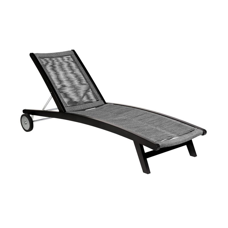 Kin 72 Inch Adjustable Patio Chaise Lounger, Rope Weave, Wheels, Gray-Benzara image number 1