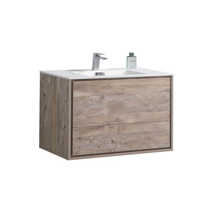Kubebath DeLusso 36 Nature Wood Wall Mount Modern Bathroom Vanity