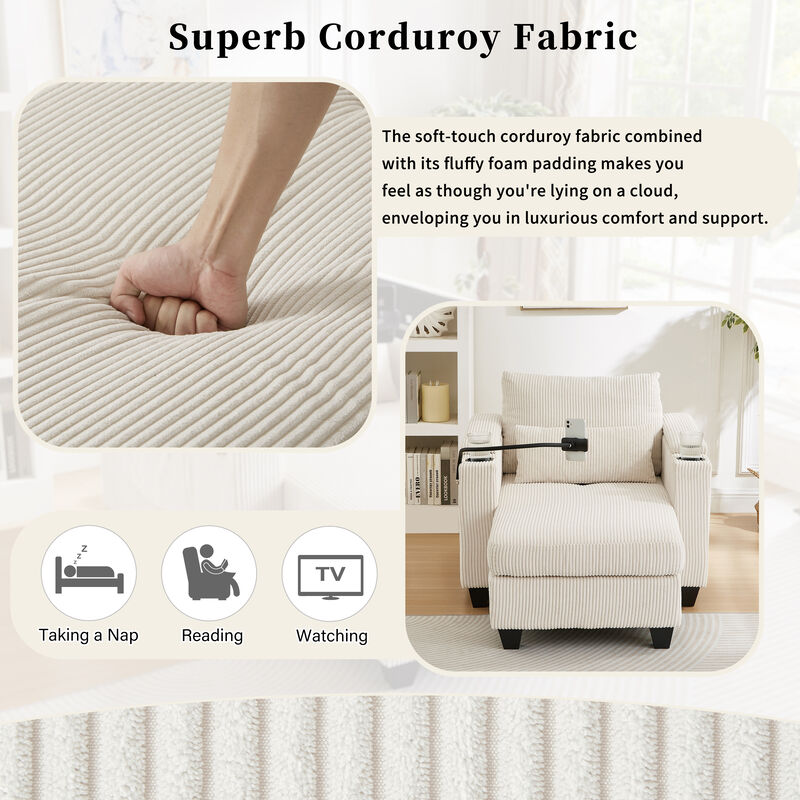 Merax Sofa Bed Corduroy Sleeper Sofa with USB Ports
