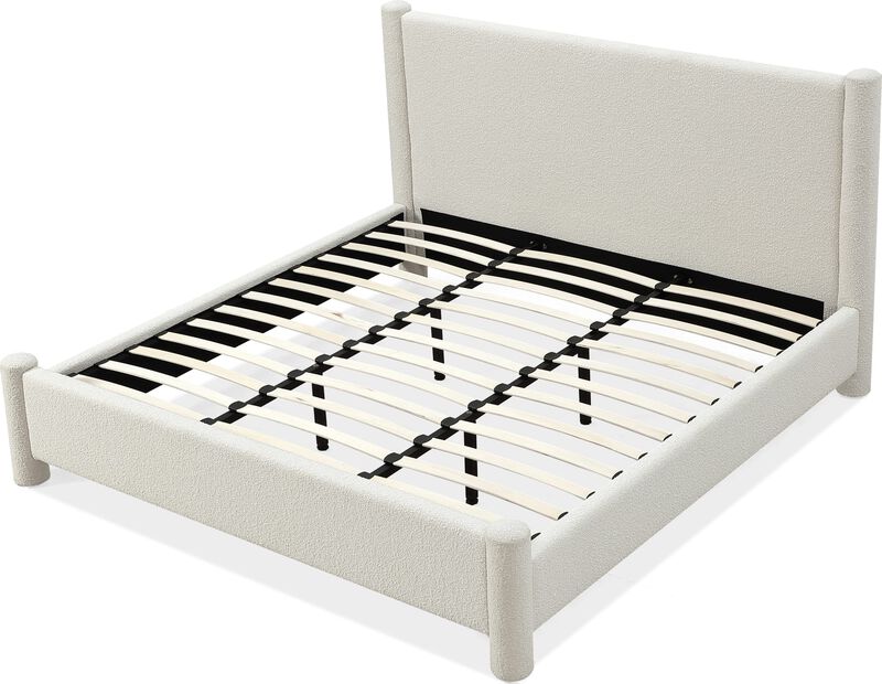 Burke California King-size Upholstered Platform Bed in Cottage Cheese Boucle image number 5