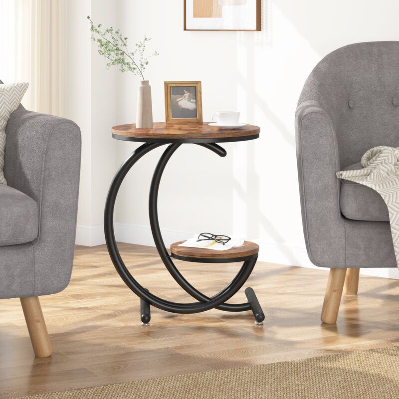Small Accent End Table with C-Shaped Frame, 2-Tier Side Table image number 7