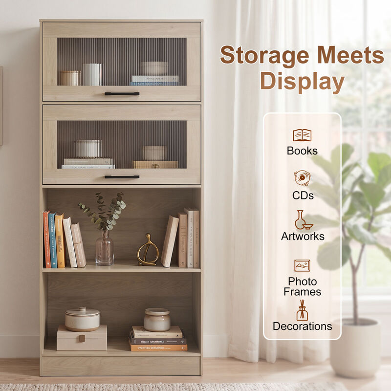 4-Tier Bookcase with Storage Cabinets and Open Compartments image number 5