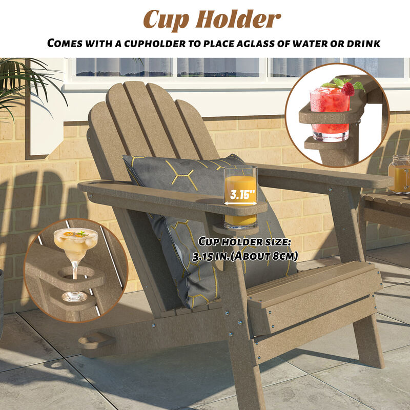 Mondawe HDPE Plastic Adirondack Chair with Cup Holder and Umbrella Hole Gray 1 Pack