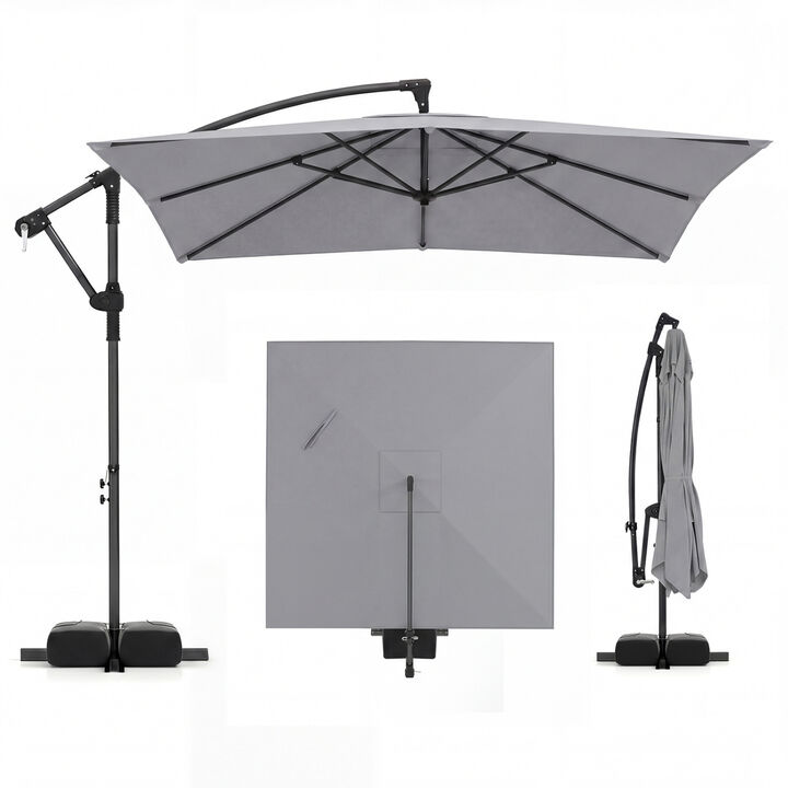 8 x 8 FT Offset Cantilever Patio Umbrella Square Hanging Outdoor Market Umbrella with 360 Degree Rotation