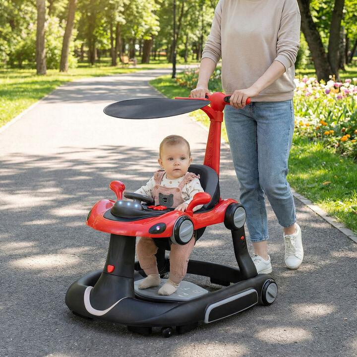 6-in-1 Portable Baby Walker with Canopy and Activity Center with Music