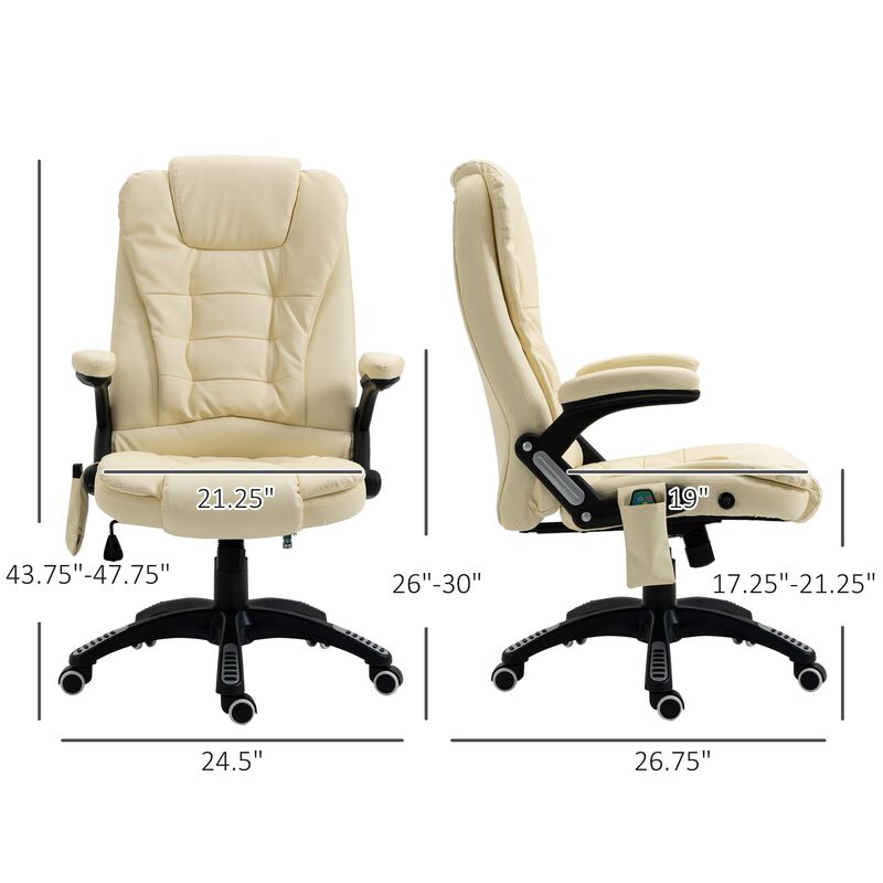 Cream White Leather Chair: 6-Point Massage, 5 Modes, Heated
