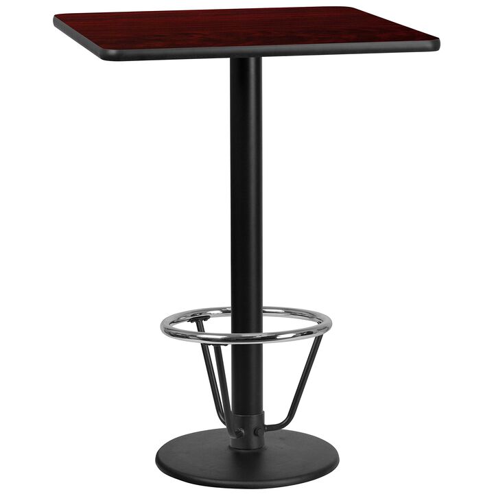 Flash Furniture Stiles 30'' Square Mahogany Laminate Table Top with 18'' Round Bar Height Table Base and Foot Ring
